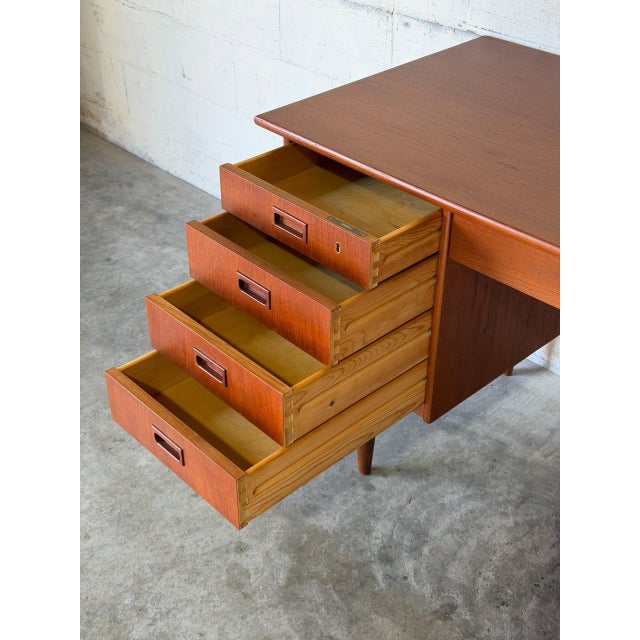 1960s Teak Executive Desk With Inset Handles Danish Mid-Century Modern 1960s For Sale - Image 5 of 11
