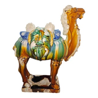 Vintage Sancai-Type Glazed Ceramic Camel Statue For Sale