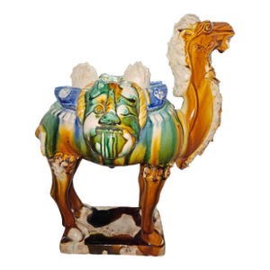 Vintage Sancai-Type Glazed Ceramic Camel Statue