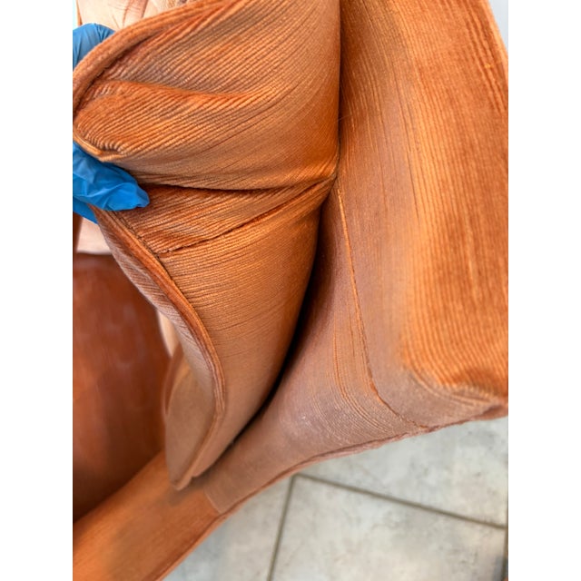 Vintage Salmon Pink Tufted Skirted Corded Velvet Swivel Club Chairs - A Pair For Sale - Image 14 of 17