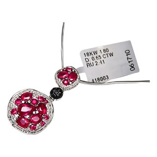Late 20th Century 18K White Gold Ruby Black Diamond Pendant Necklace For Sale