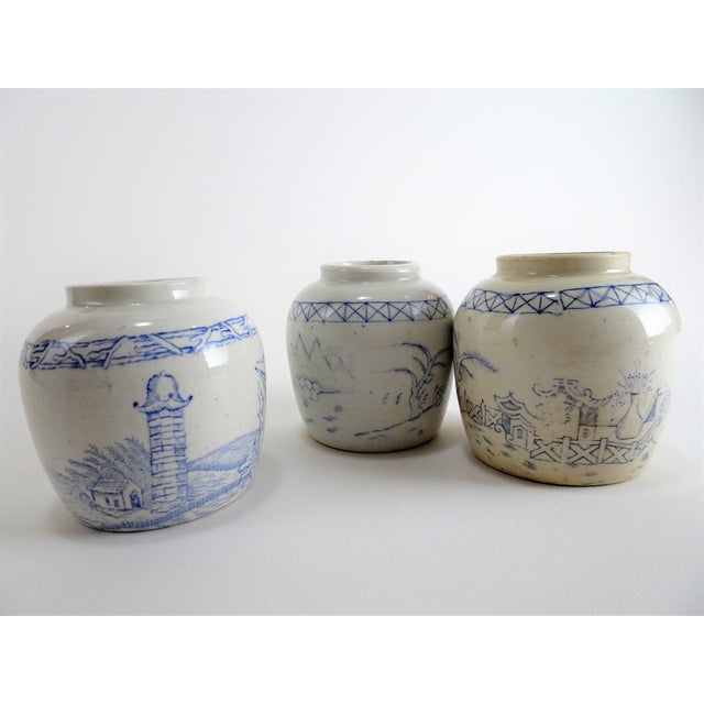 1900s Chinoserie Blue And White Ginger Jars Set Of 3 Chairish