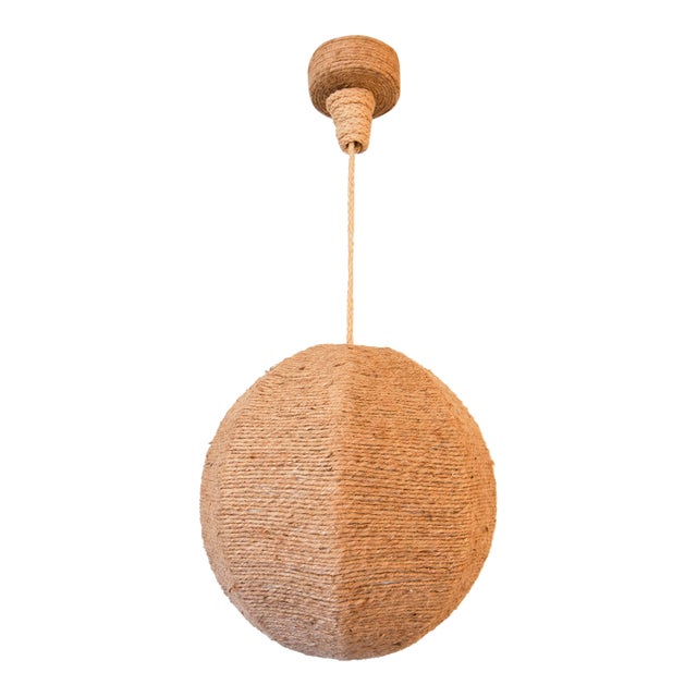 Rope Wrapped Globe Light Fixture Jute 28” For Sale