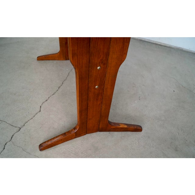 1960’s Mid-Century Danish Modern Trestle Leg Extendable Oval Dining Table With Leaf For Sale - Image 11 of 12