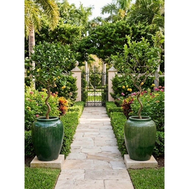 Green A Pair of Large Mid-Century Modern Ribbed Green Glazed Ceramic Ovoid Planters For Sale - Image 8 of 12