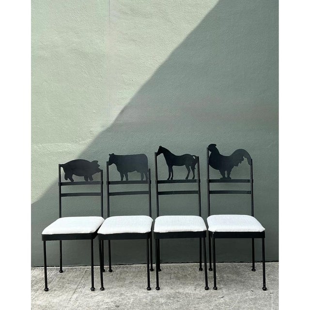 Black Vintage Metal Farm Animal Chairs - Set of 4 For Sale - Image 8 of 12
