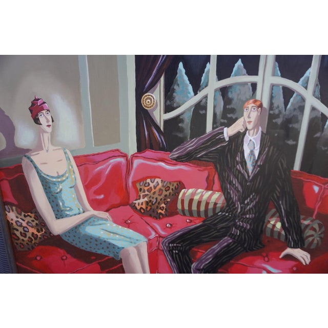 Wood Isabelle Rozot - Two Bright Young Things Having a Quiet Evening at Home... Alas! - Oil on Canvas For Sale - Image 7 of 8