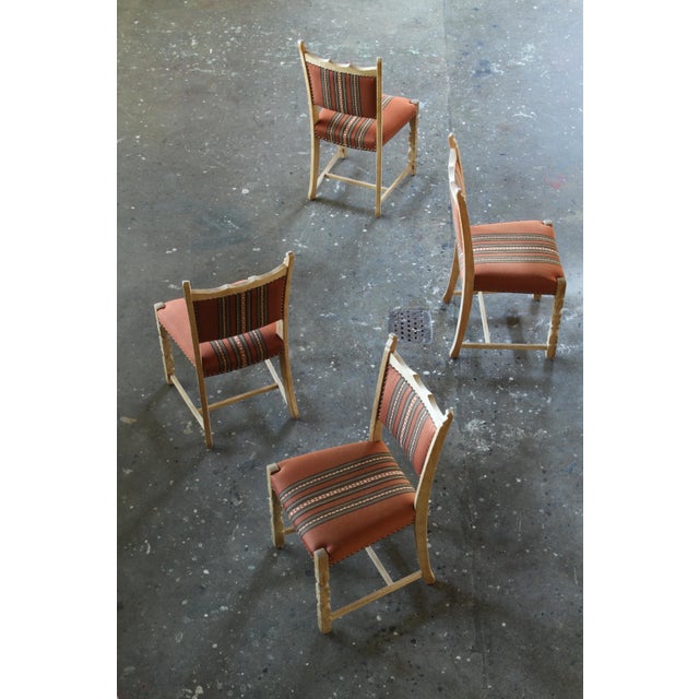 Brutalist Vintage Scandinavian Oak Dining Chairs with Upholstery, 1970s, Set of 4 For Sale - Image 3 of 18