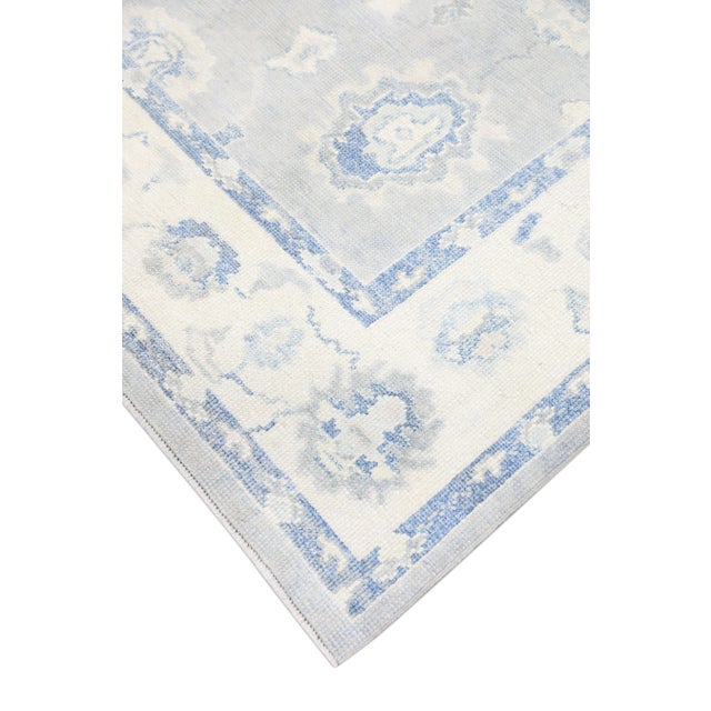 Early 21st Century Turkish Oushak Rug Blue Ivory Handwoven Wool Runner 5'9" X 16'3" For Sale - Image 5 of 9