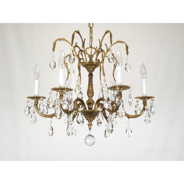 Offered for your consideration is an original Antique 6 Arm 6 Light Absolutely Fabulous Brass Cut Lead Glass Crystal...