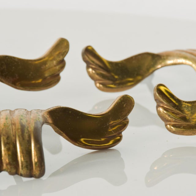 1950s Sculptural Wings Italian Brass Drawer Pulls Door Handles - Set of 4 For Sale - Image 5 of 7
