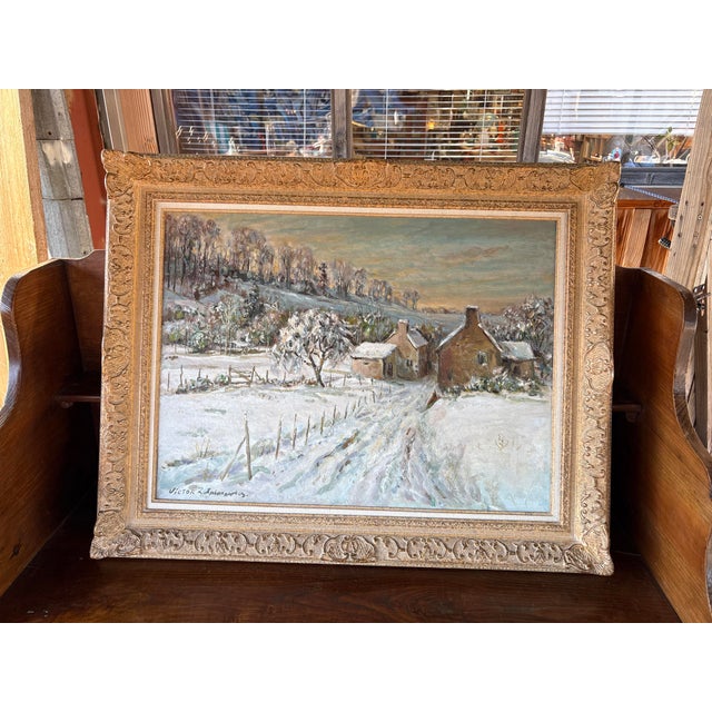 Victor Zolnierowicz, Winter Landscape, 1950s, Large Oil Painting on Canvas, Framed For Sale - Image 10 of 10