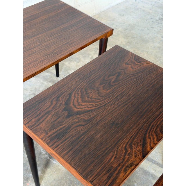 Rosewood Nesting Tables Set of 3 With Slim Tapered Legs Vintage Mid-Century Modern 1960s For Sale - Image 9 of 11