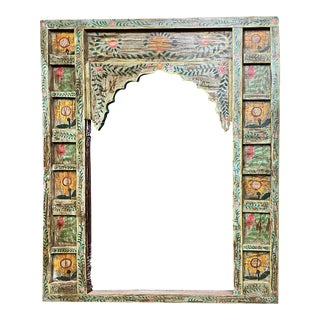 Eclectic Indian Carved Arch, Colorful Double Sided Architectural Doorway, 100x75 For Sale