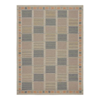 Rug & Kilim’s Scandinavian Style Rug With Beige-brown and Blue Patterns 5x7 For Sale
