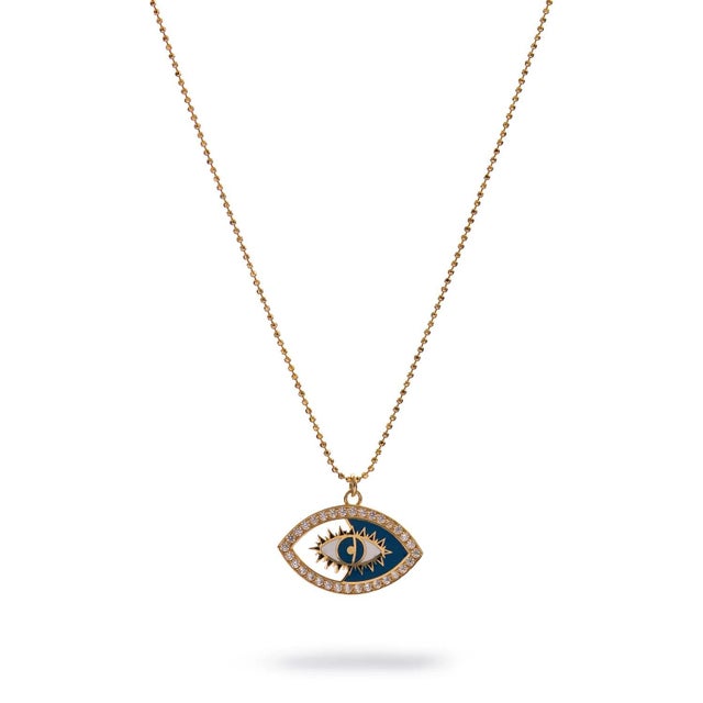 Modern Celestial Evil Eye Blue Enamel Gold Necklace For Sale - Image 3 of 10