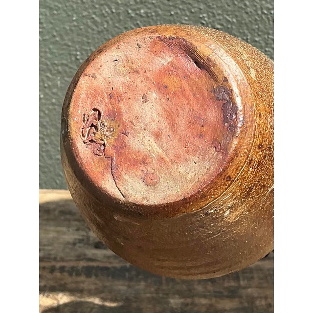 Tan Vintage Original Studio Pottery Ribbed Vase For Sale - Image 8 of 12