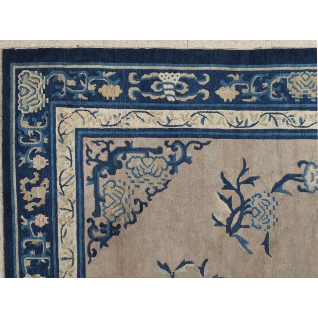 Early 20th Century Antique Chinese Rug, Tan and Blue Oriental Handmade Wool Rug For Sale - Image 5 of 8