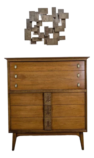 1960s Mid Century Modern Bassett Mayan 6 Drawer Walnut Highboy