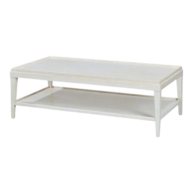 Classic White Lacquer Rustic Rectangular Coffee Table For Sale