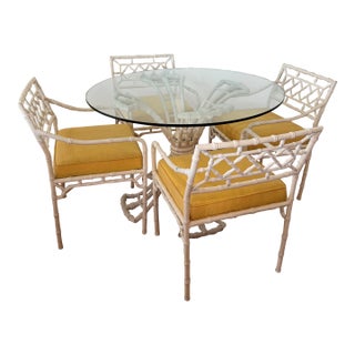 Vintage Kessler Outdoor Faux Bamboo Aluminum Table and Chairs Set For Sale