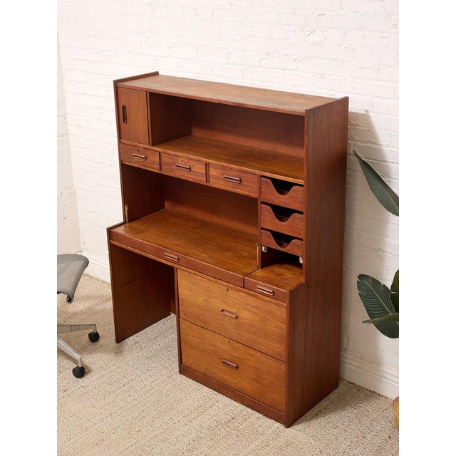 Mid-Century Modern Vintage Mid-Century Modern Teak Secretary Desk With Fold-Down Writing Surface For Sale - Image 3 of 12