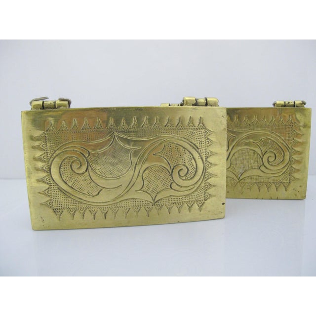 Vintage Betel Nut Engraved Scroll Brass Philippines Snuff Box Pair For Sale - Image 11 of 11
