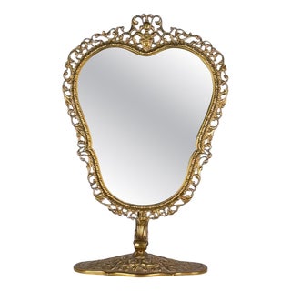 Italian Liberty Gilt Brass Table Mirror with Pierced Frame, 1900s For Sale
