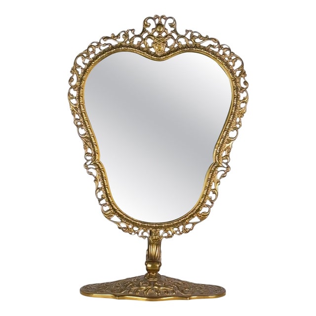 Italian Liberty Gilt Brass Table Mirror with Pierced Frame, 1900s For Sale