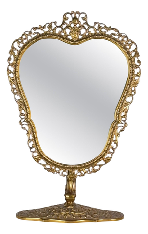 Italian Liberty Gilt Brass Table Mirror with Pierced Frame, 1900s