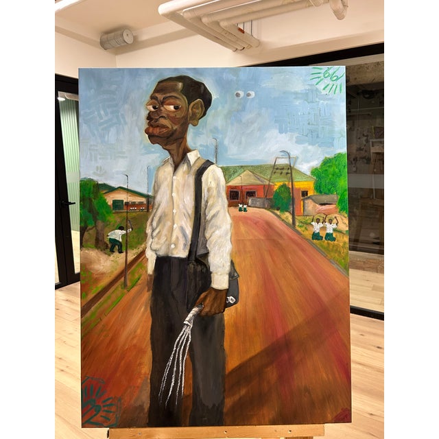 "Mr Ojo", Oil and Chalk Painting on Canvas by Seromo Okoro (2025) For Sale - Image 6 of 6