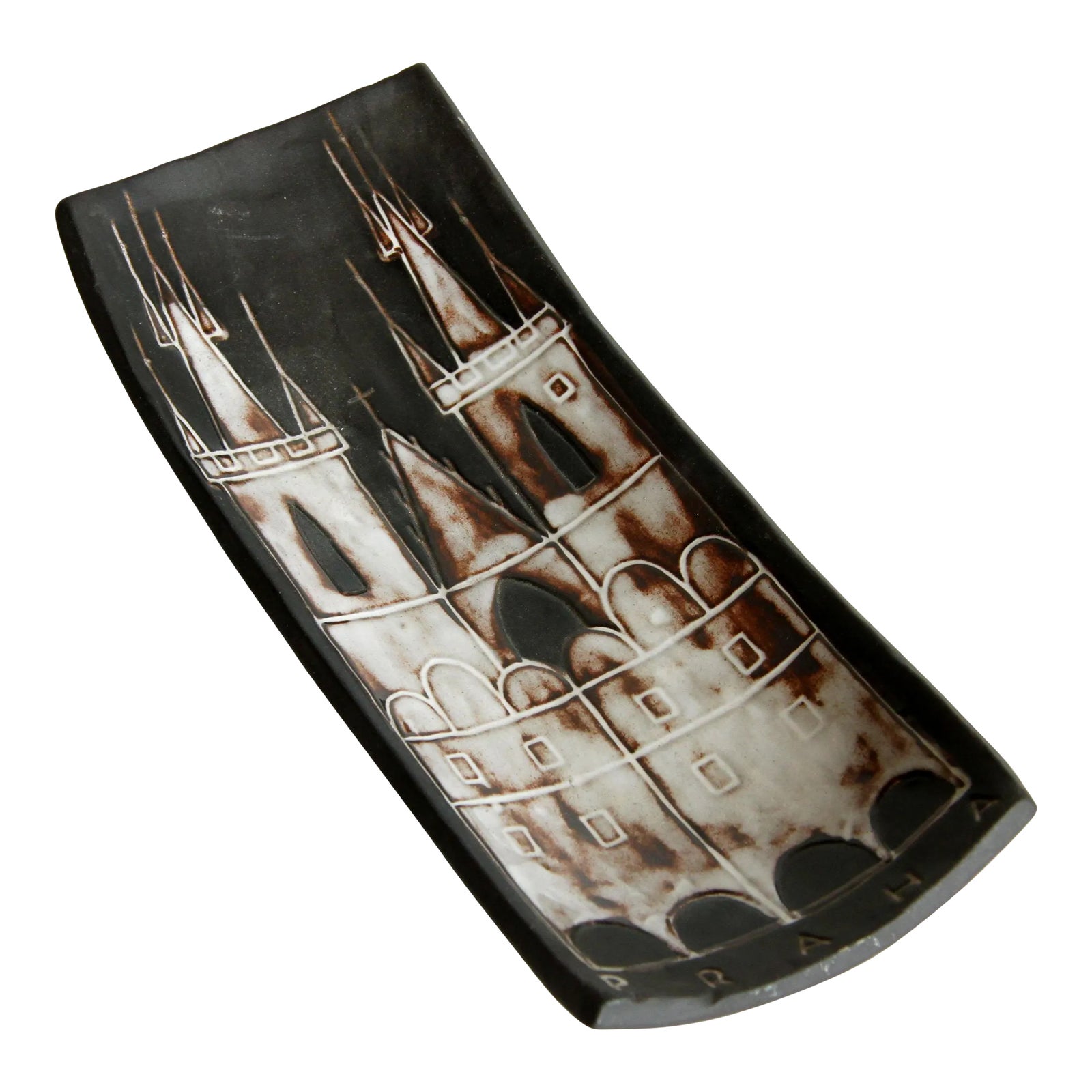 Vintage Mid Century Modern Ceramic Praha / Prague Catchall Bowl by Bartosova Lisbeth for Keramia Znaim