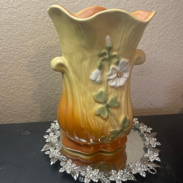 American Gorgeous 1930 Weller Usa 8” Roba Vase With High Relief Florals For Sale - Image 3 of 4