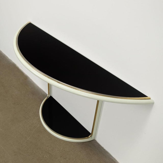 Vintage Console Table in Metal and Brass by Tommaso Barbi, 1970s For Sale - Image 3 of 9
