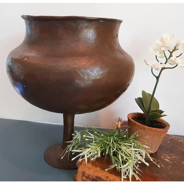 Huge Vintage Copper Pedestal Bowl For Sale - Image 4 of 13