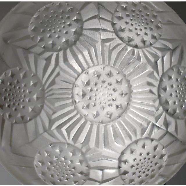 Silver French Art Deco Pendant Light - Frosted Glass Bowl by Noverdy 1930s - 3 Available For Sale - Image 8 of 12