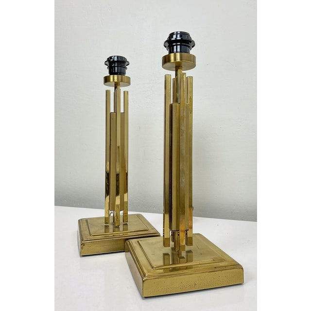 Regency Skyscraper Style Brass Table Lamps, 1970s, Set of 2 For Sale - Image 11 of 16