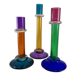 1999 Chatham Glass Co. Graduating Height Candlestick Holders- Set of 3 For Sale