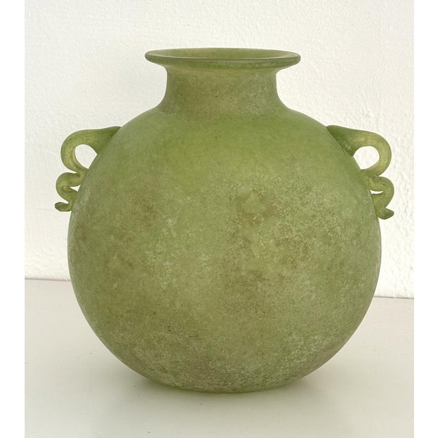 Italian Green Murano Scavo Glass Vase attributed to Seguso Vetri d'Arte, 1970s For Sale - Image 11 of 11