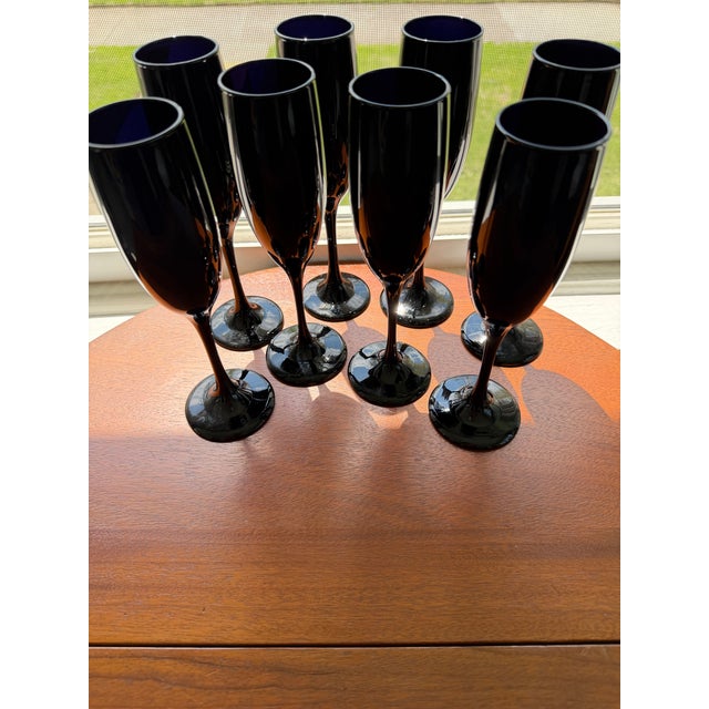 1960s Libby Crystal Black Amethyst Champagne Glasses - Set of 8 For Sale - Image 6 of 12