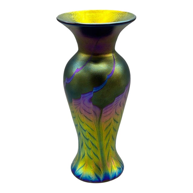 Lundberg Studios Abstract Art Glass Midnight Petite Vase 2004 Signed Certificate For Sale