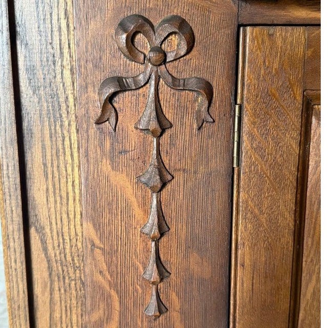 1910s Art Nouveau Oak & Leaded Beveled Glass Bar-Back C1910 For Sale - Image 5 of 14