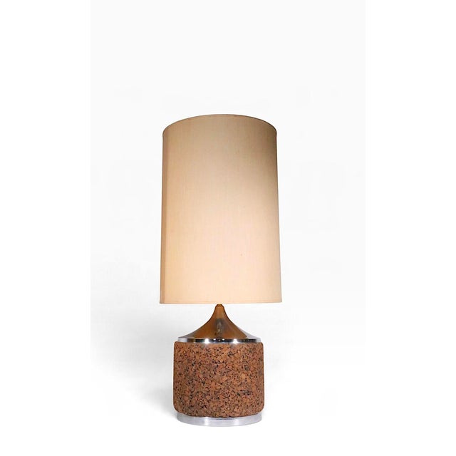 Mid 20th Century Danish Modern Cork and Chrome Table Lamps With Original Shades - Pair For Sale - Image 13 of 14