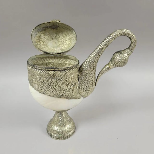 Metal Anglo-Indian Silvered Metal and Nautilus Shell Swan Sculpture Container For Sale - Image 7 of 9