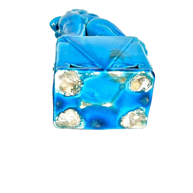 Mid 20th Century Pair of Vintage Larger Size Turquoise Blue Chinese Foo Dogs For Sale - Image 9 of 12