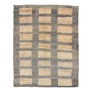 Mid 20th Century Vintage Turkish Tulu Rug With Sand Rectangles With Gray Outlines For Sale