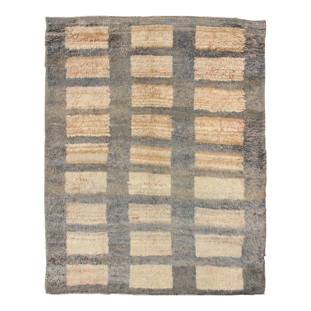 Mid 20th Century Vintage Turkish Tulu Rug With Sand Rectangles With Gray Outlines For Sale
