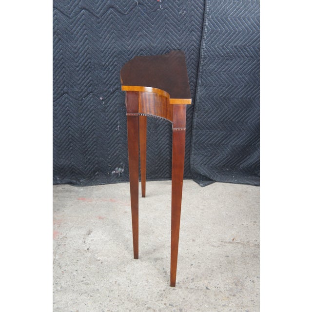 Vintage Federal Style Mahogany Marquetry Inlaid Demilune Console Hall Table For Sale - Image 12 of 13