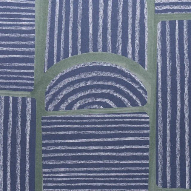 Abstract Sample - Schumacher x BACKDROP Bloomsbury Wallpaper in Deep Navy For Sale - Image 3 of 5