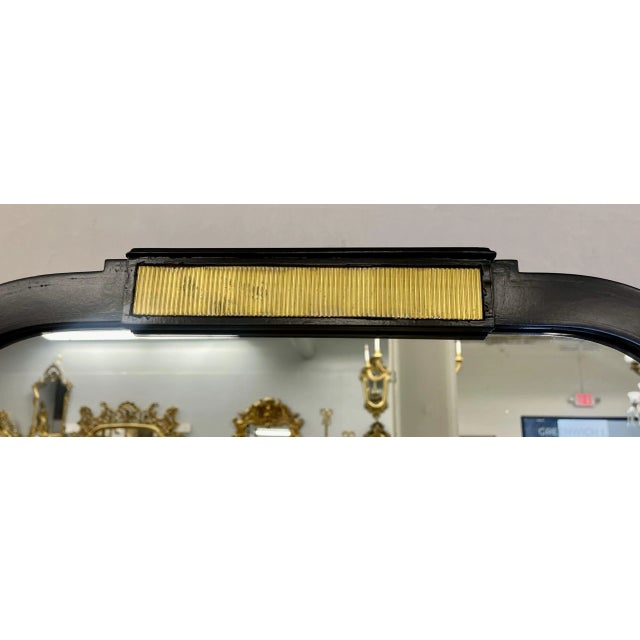 1940s Jansen Fashioned Chavel Ebonized Floor Chevel Mirror With Bronze Mounts For Sale - Image 5 of 9